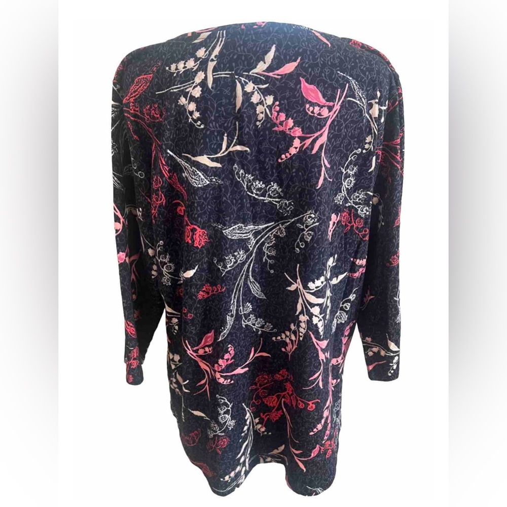 Christopher & Banks Tropical Floral Black Tunic Blouse Top Coral + Pink XL - Picture 5 of 7